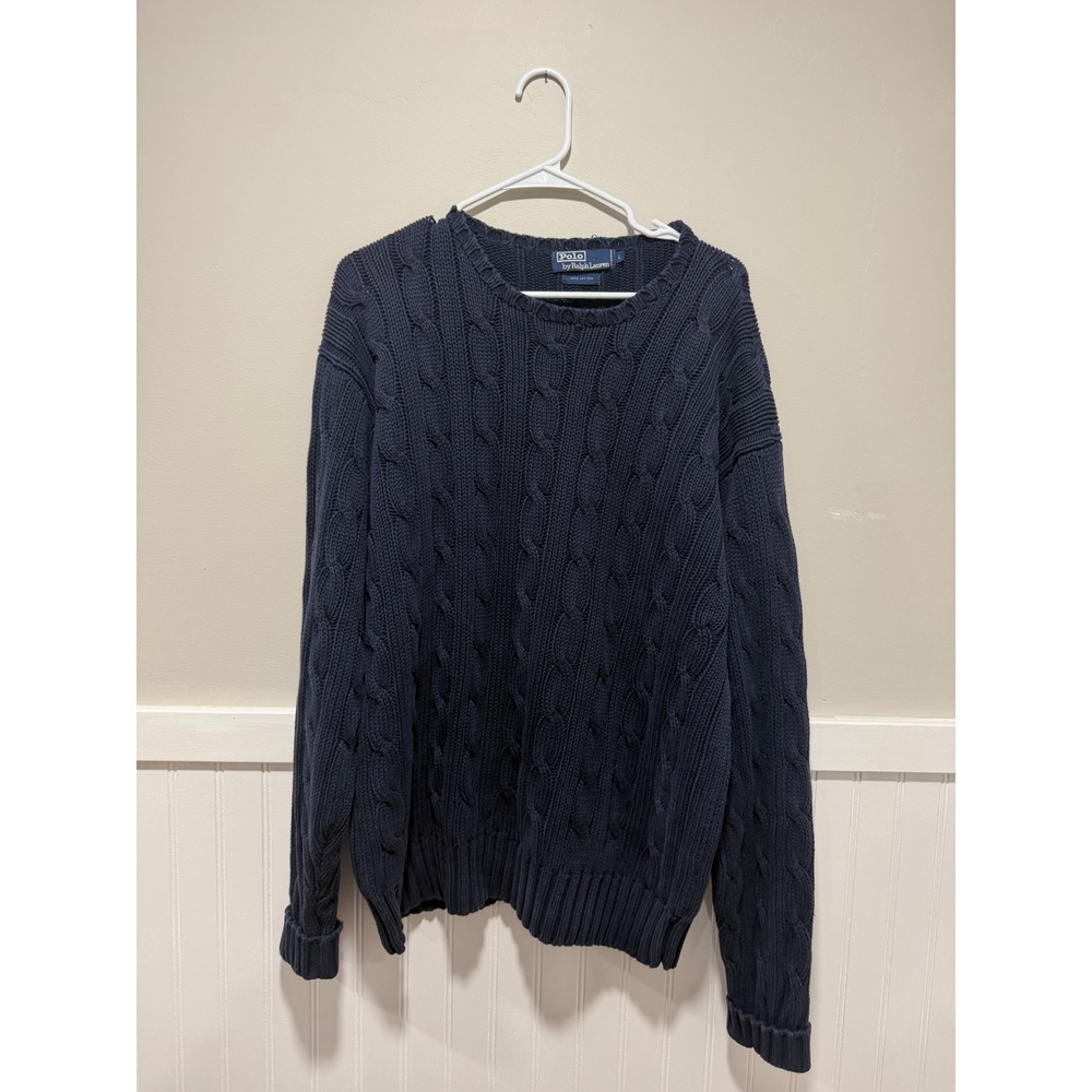 Polo by Ralph Lauren Cable Knit Sweater Chunky Navy Blue Men Size Large